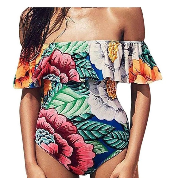 Other - Floral Palm Print Off Shoulder One Piece